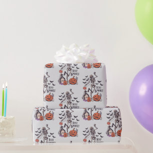 Blijf Griezelig Kerkhof Skelet Grijs Halloween Cadeaupapier