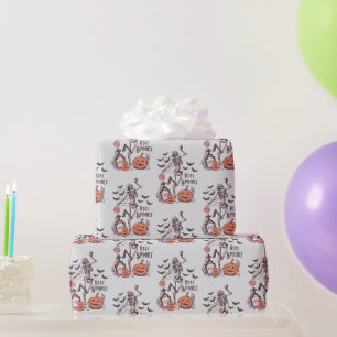 Blijf Griezelig Kerkhof Skelet Grijs Halloween Cadeaupapier