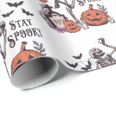 Blijf Griezelig Kerkhof Skelet Wit Halloween Cadeaupapier (Rol Hoek)