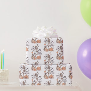 Blijf Griezelig Kerkhof Skelet Wit Halloween Cadeaupapier