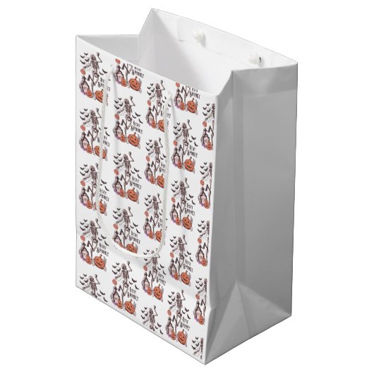Blijf Griezelig Kerkhof Skelet Wit Halloween Medium Cadeauzakje (Voorkant Gekanteld)