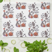 Blijf Griezelig Kerkhof Skelet Wit Halloween Theedoek (Gevouwen)