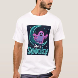 Blijf Griezelig" Minimalistisch Maan- en Spookdesi T-shirt