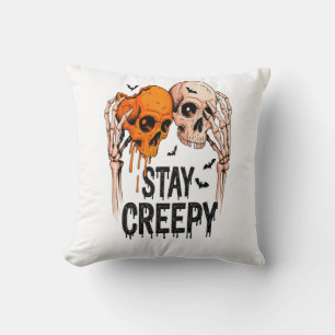 Blijf griezelig PNG, Retro Schedel Halloween Kussen