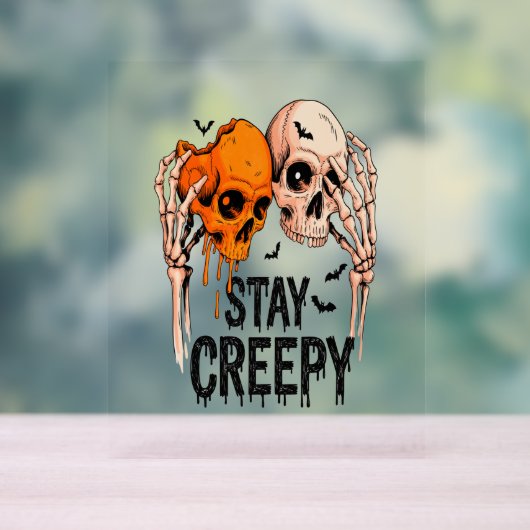 Blijf griezelig PNG, Retro Skull Halloween Acryl Bord (Neutraal)