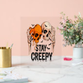 Blijf griezelig PNG, Retro Skull Halloween Acryl Bord (Huwelijk)