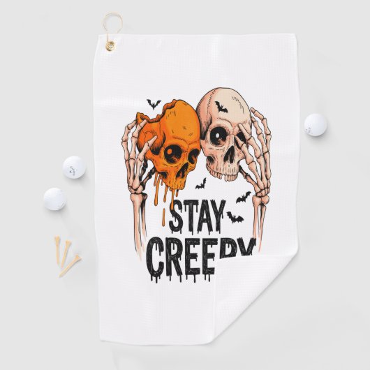 Blijf griezelig PNG, Retro Skull Halloween Golfhanddoek (Insitu)