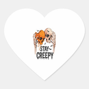 Blijf griezelig PNG, Retro Skull Halloween Hart Sticker