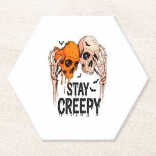 Blijf griezelig PNG, Retro Skull Halloween Kartonnen Onderzetters