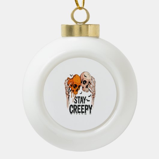 Blijf griezelig PNG, Retro Skull Halloween Keramische Bal Ornament (Voorkant)