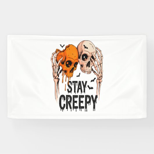 Blijf griezelig PNG, Retro Skull Halloween Spandoek (Horizontaal)