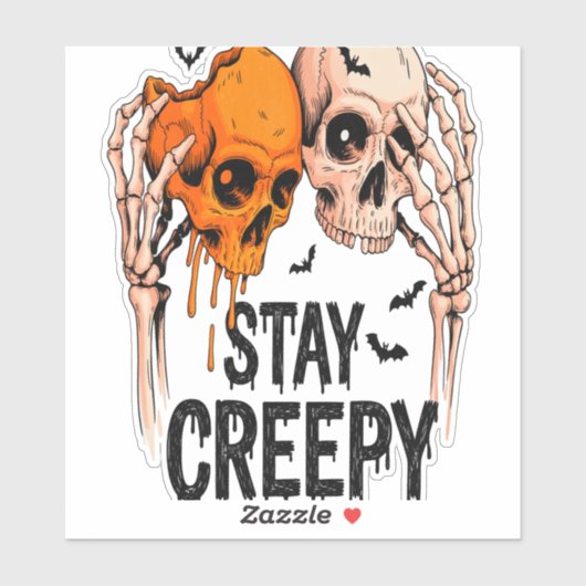 Blijf griezelig PNG, Retro Skull Halloween Sticker (Vel)