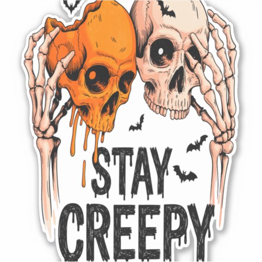 Blijf griezelig PNG, Retro Skull Halloween Sticker (Voorkant)