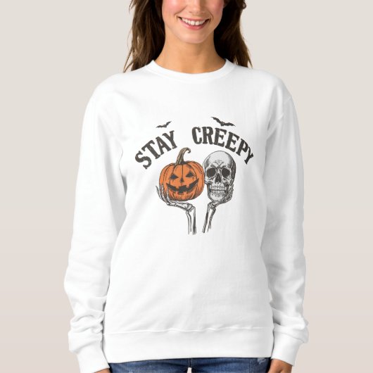 Blijf griezelig Retro Halloween Skeleton Hand Trui (Voorkant)