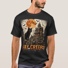 Blijf Griezelig Zwarte Kat Halloween T-Shirt