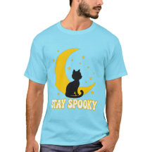 Blijf Griezelig Zwarte Kat Maan T-shirt - Cute Ret
