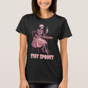 Blijf Griezelige Coquette Koffie Roze Skelet Meisj T-shirt