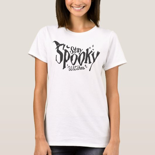 Blijf griezelige heksen heks Halloween grappig T-shirt (Voorkant)