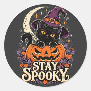 Blijf Griezelige Zwarte Kat Halloween Ronde Sticker
