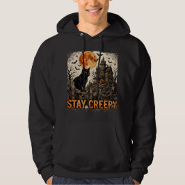 Blijf Griezige Zwarte Kat Halloween Hoodie
