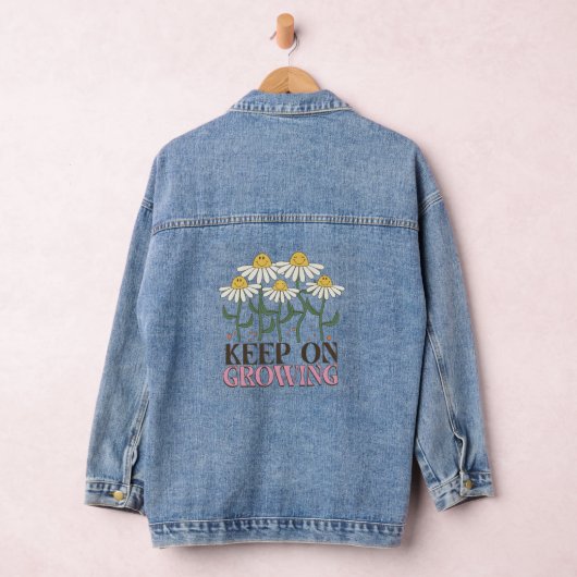 Blijf groeien positieve citaten Retro bloemen Denim Jacket (Hangar)