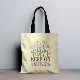 Blijf groeien positieve citaten Retro bloemen Tote Bag