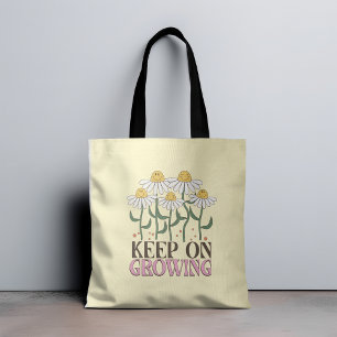Blijf groeien positieve citaten Retro bloemen Tote Bag