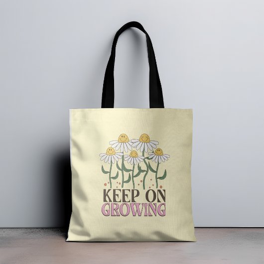 Blijf groeien positieve citaten Retro bloemen Tote Bag