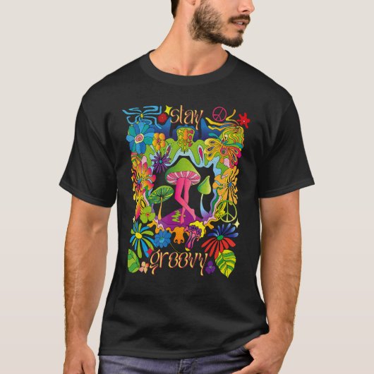Blijf Groovy 70s Retro Rainbow Butterfly Mu T-shirt (Voorkant)
