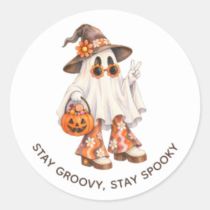 Blijf Groovy Blijf Griezelig Retro Halloween Geest Ronde Sticker
