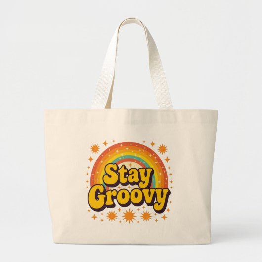 Blijf groovy boho regenboog citaat grote tote bag (Voorkant)