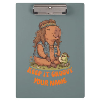 Blijf Groovy Capybara Schattig Retro Op Maat Gemaa Klembord