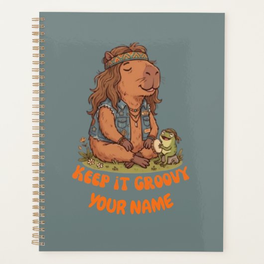 Blijf Groovy Capybara Schattige Retro Op Maat Gema Planner (Voorkant)