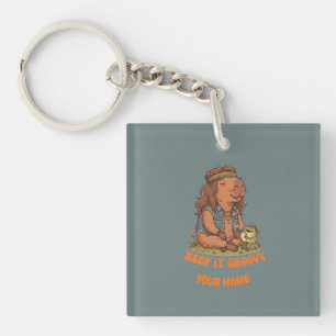 Blijf Groovy Capybara Schattige Retro Op Maat Gema Sleutelhanger