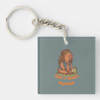 Blijf Groovy Capybara Schattige Retro Op Maat Gema Sleutelhanger