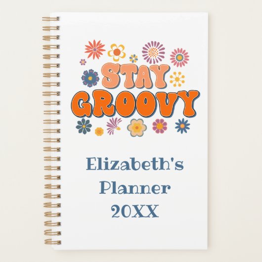 Blijf Groovy Flower Power Retro Jaarlijks Planner (Voorkant)