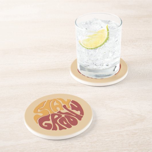 Blijf Groovy met een plons rood en geel Zandsteen Onderzetter (Zijkant)