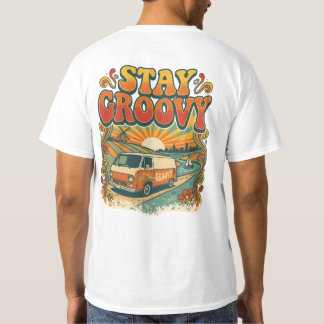 Blijf Groovy Retro Busje Zonsondergang T-shirt