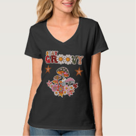 Blijf Groovy Retro Paddenstoel & Madeliefje Bloem  T-shirt