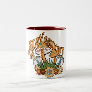 Blijf Groovy Retro Paddenstoel Tweekleurige Koffiemok