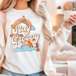 Blijf Groovy Retro Rainbow Flowers Typografie T-shirt<br><div class="desc">Blijf Groovy Retro Rainbow Flowers Typografie Women's T-Shirt kenmerkt de tekst "Blijf Groovy" in een retro script typografie die wordt geaccentueerd door wolken,  een regenboog en bloemen. Perfect als cadeau voor haar verjaardag,  Kerstmis,  Moederdag,  beste vrienden,  zussen en nog veel meer. Ontworpen door Evco Studio www.zazzle.com/store/evcostudio</div>