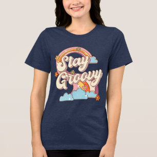 Blijf Groovy Retro Rainbow Flowers Typografie Tri-Blend Shirt