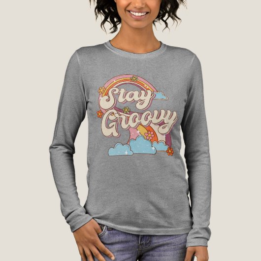 Blijf Groovy Retro Rainbow Flowers Typografie Tri-Blend Shirt (Voorkant)