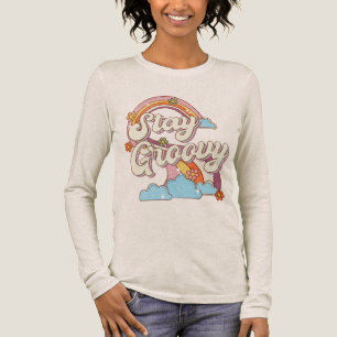 Blijf Groovy Retro Rainbow Flowers Typografie Tri-Blend Shirt