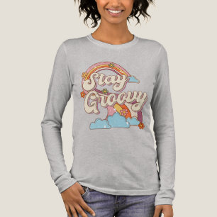 Blijf Groovy Retro Rainbow Flowers Typografie Tri-Blend Shirt