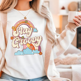 Blijf Groovy Retro Regenboog Bloem Cadeau Tri-Blend Shirt