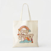 Blijf Groovy Retro Regenboog Bloemen Typografie Tote Bag (Voorkant)