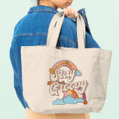 Blijf Groovy Retro Regenboog Bloemen Typografie Tote Bag