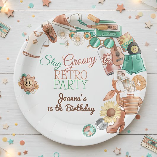 Blijf groovy retro verjaardagsfeest papieren bordje