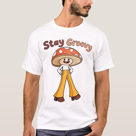 Blijf Groovy Smiling Mushroom 70s Retro T-shirt (Voorkant)